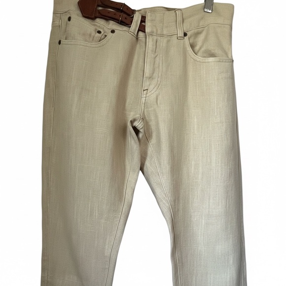 Ralph Lauren Cream, 100% Linen Pants with Leather Brown Accents - Picture 8 of 10